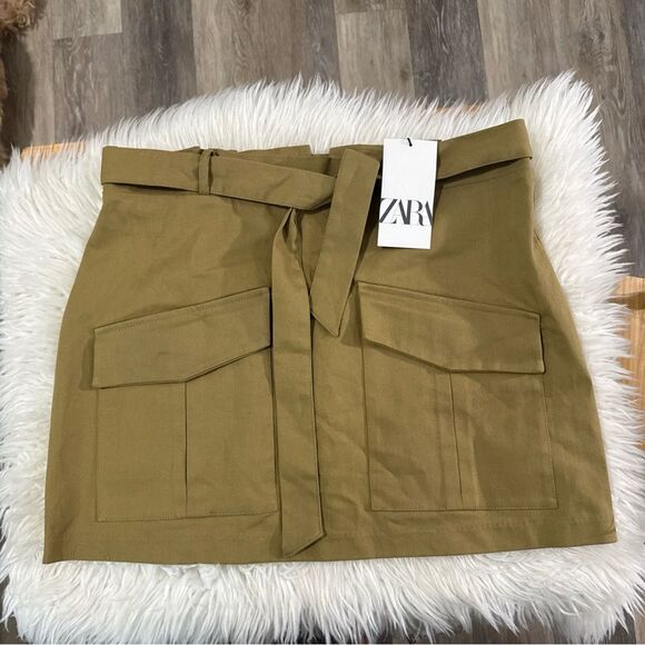 Zara Khaki Mini Skirt with Belt Size XL NWT - Picture 1 of 9